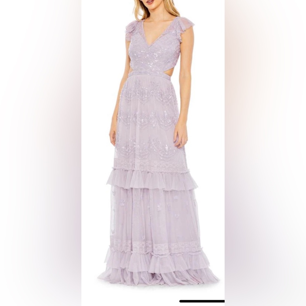 Mac Duggal Lilac Sequin Ruffle Gown